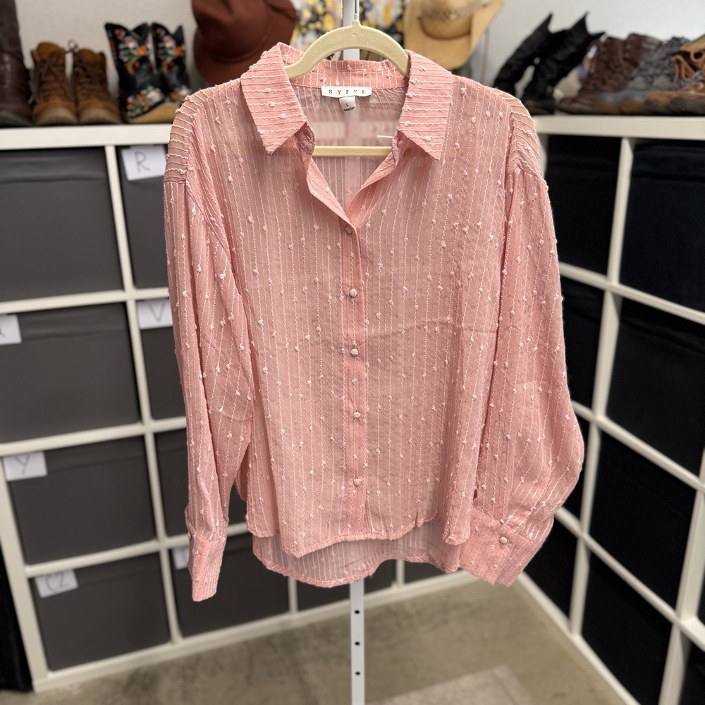 HYFVE Sheer Sequin Western Boho Button Pink Blouse